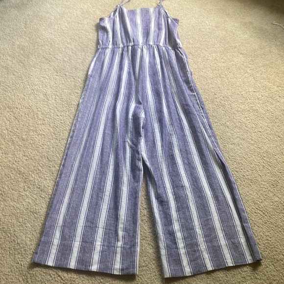 Loft Outlet Blue & White Striped Wide Leg Linen Blend Jumpsuit M - Picture 6 of 17